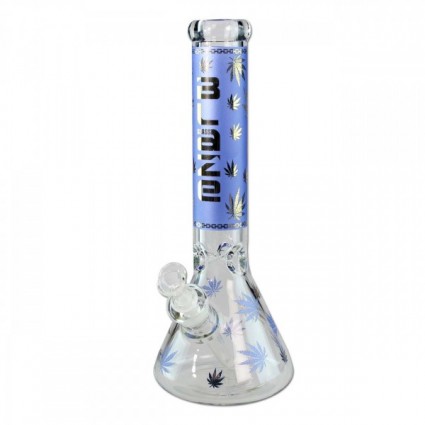 BLAZE GLASS Golden Leaf Flask Bong Ice BLUE